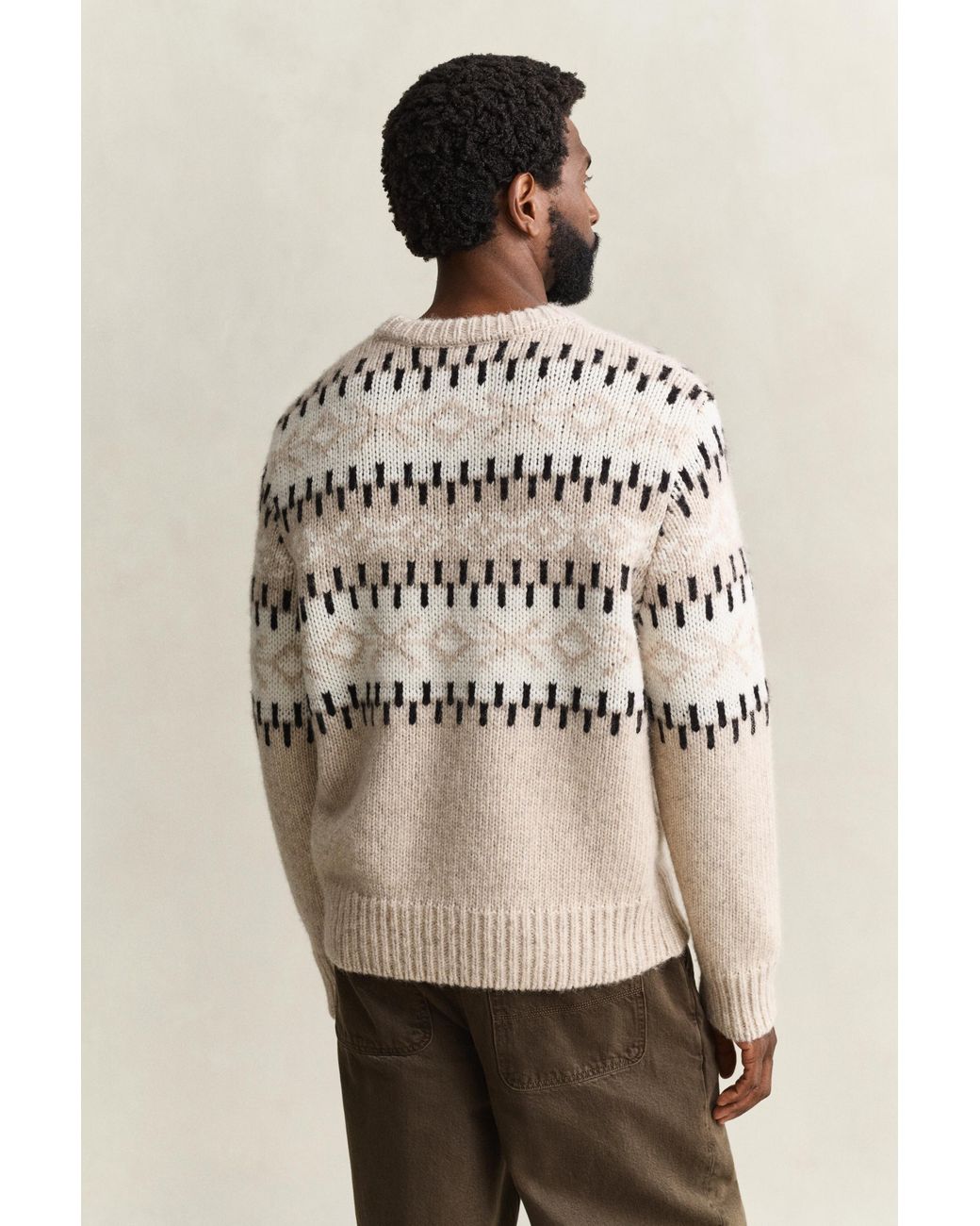 Gant Natural Alpaca Wool Blend Jacquard Sweater Light Melange for men