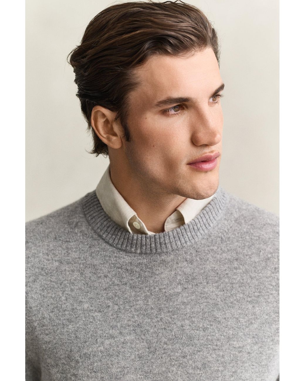 Gant Gray Cashmere Crew Neck Sweater Melange for men