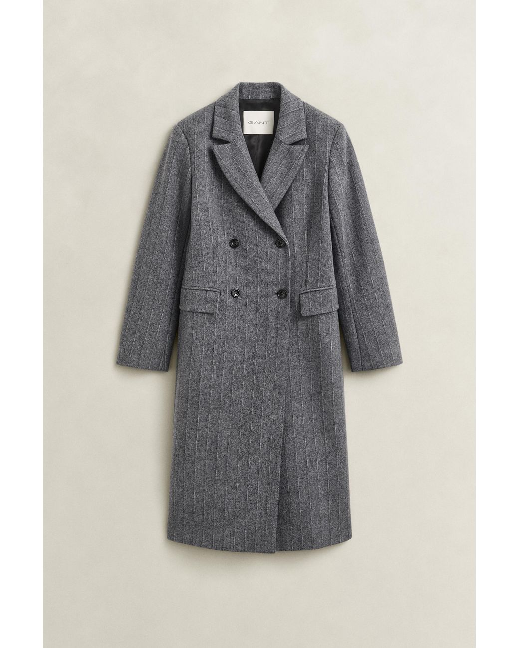 Gant Gray Striped Wool Blend Coat Charcoal Melange