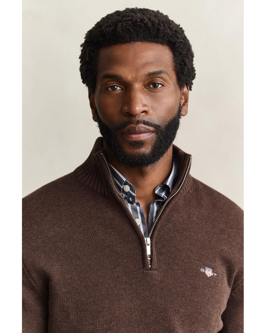 Gant Brown Casual Cotton Half-Zip Sweater for men