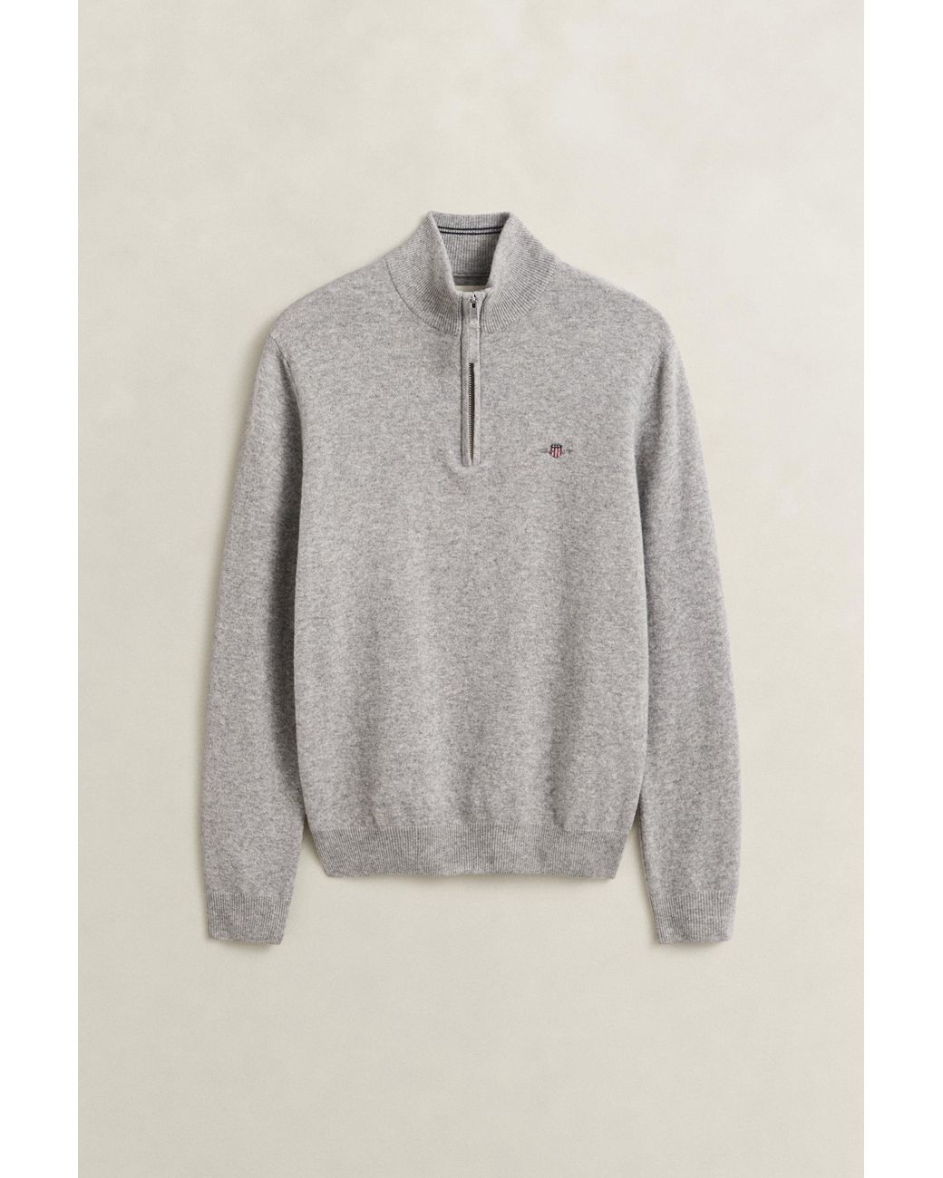 Gant Gray Lambswool Half-Zip Sweater Melange for men