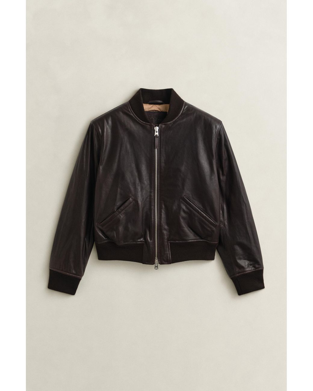 Gant Brown Leather Bomber Jacket Deep