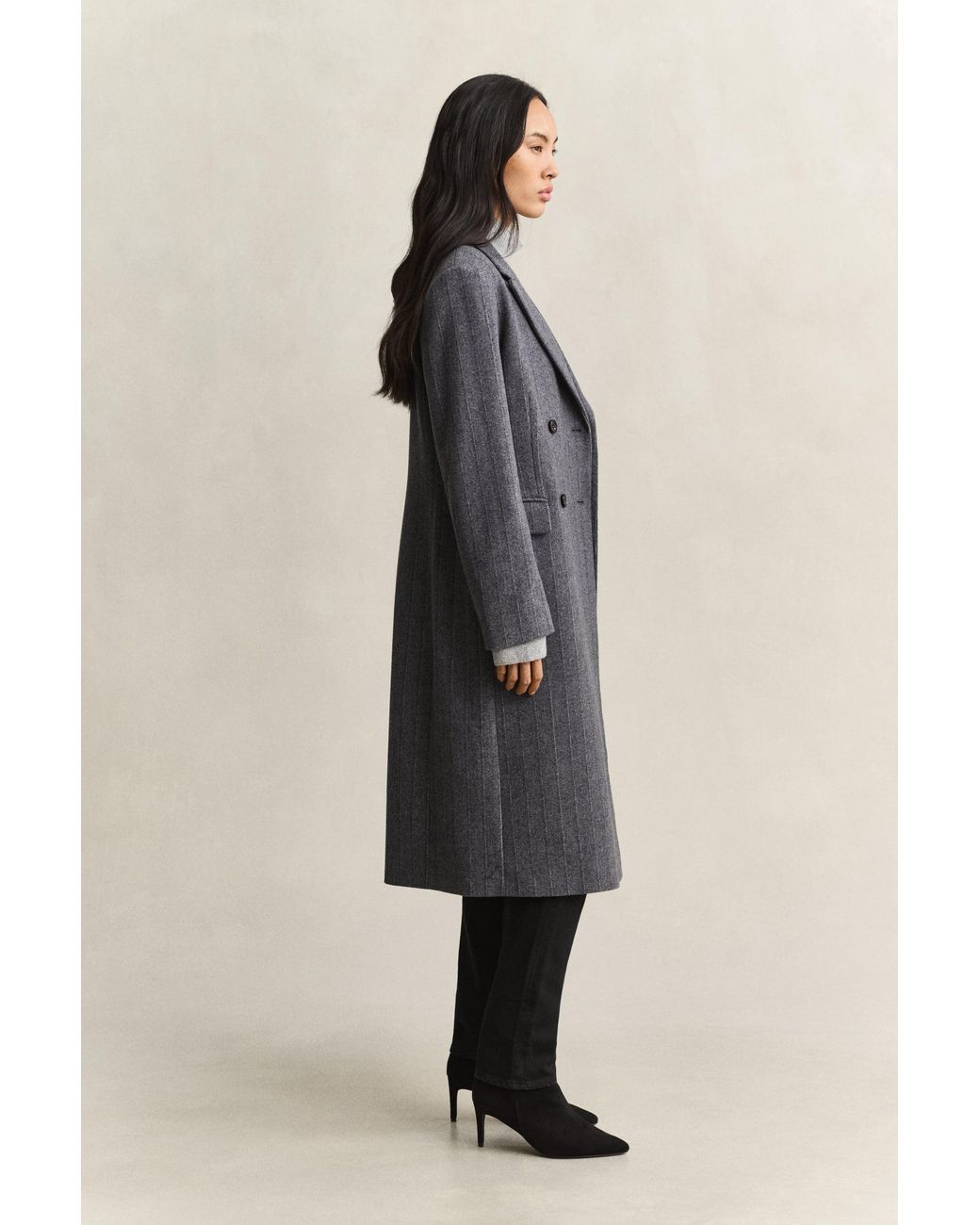 Gant Gray Striped Wool Blend Coat Charcoal Melange