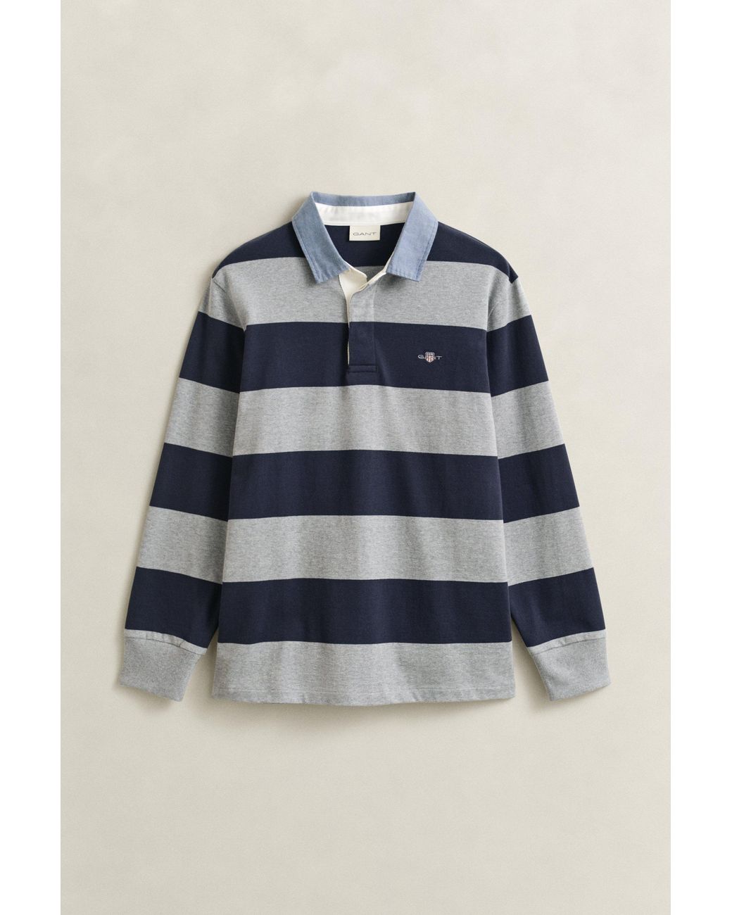 Gant Blue Chambray Collar Striped Heavy Rugger Melange for men