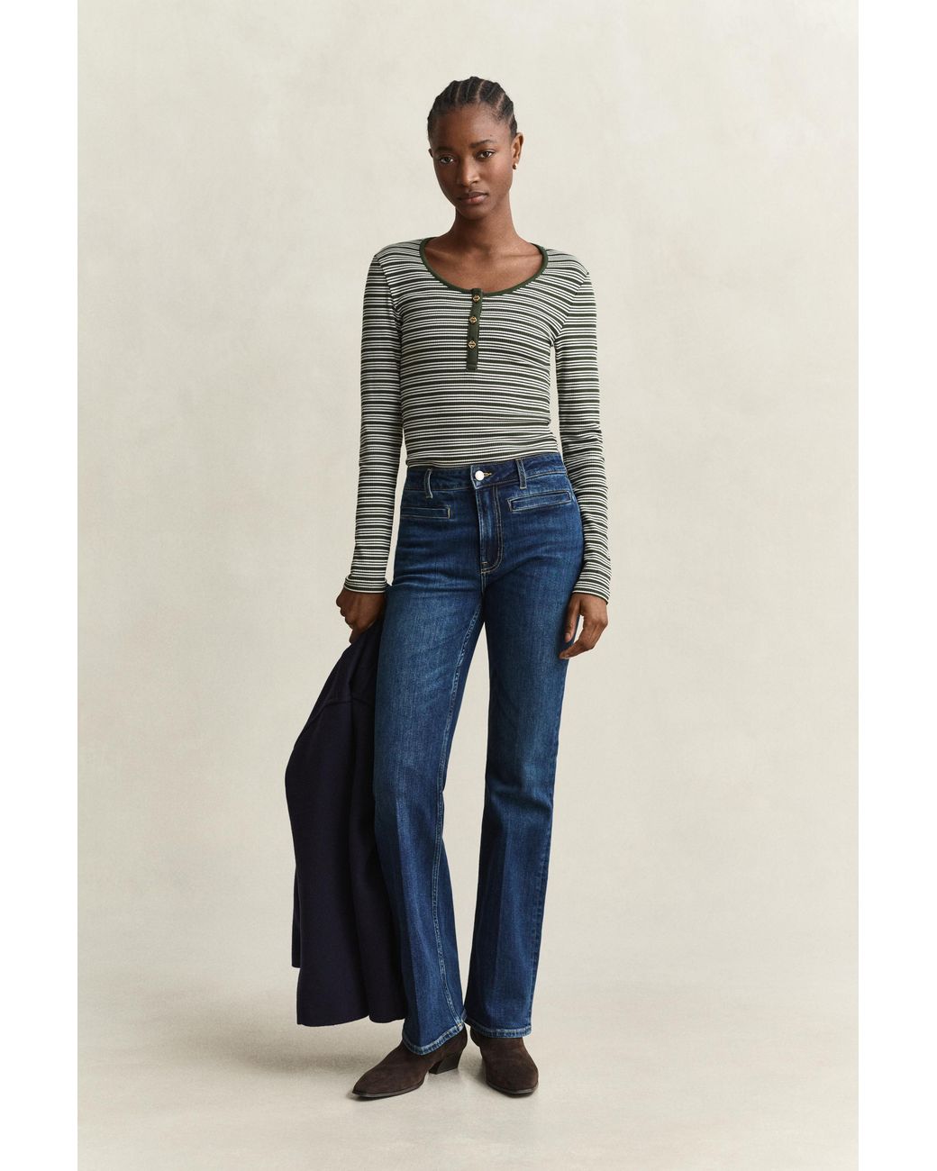 Gant Blue Ribbed Long Sleeve Henley Top