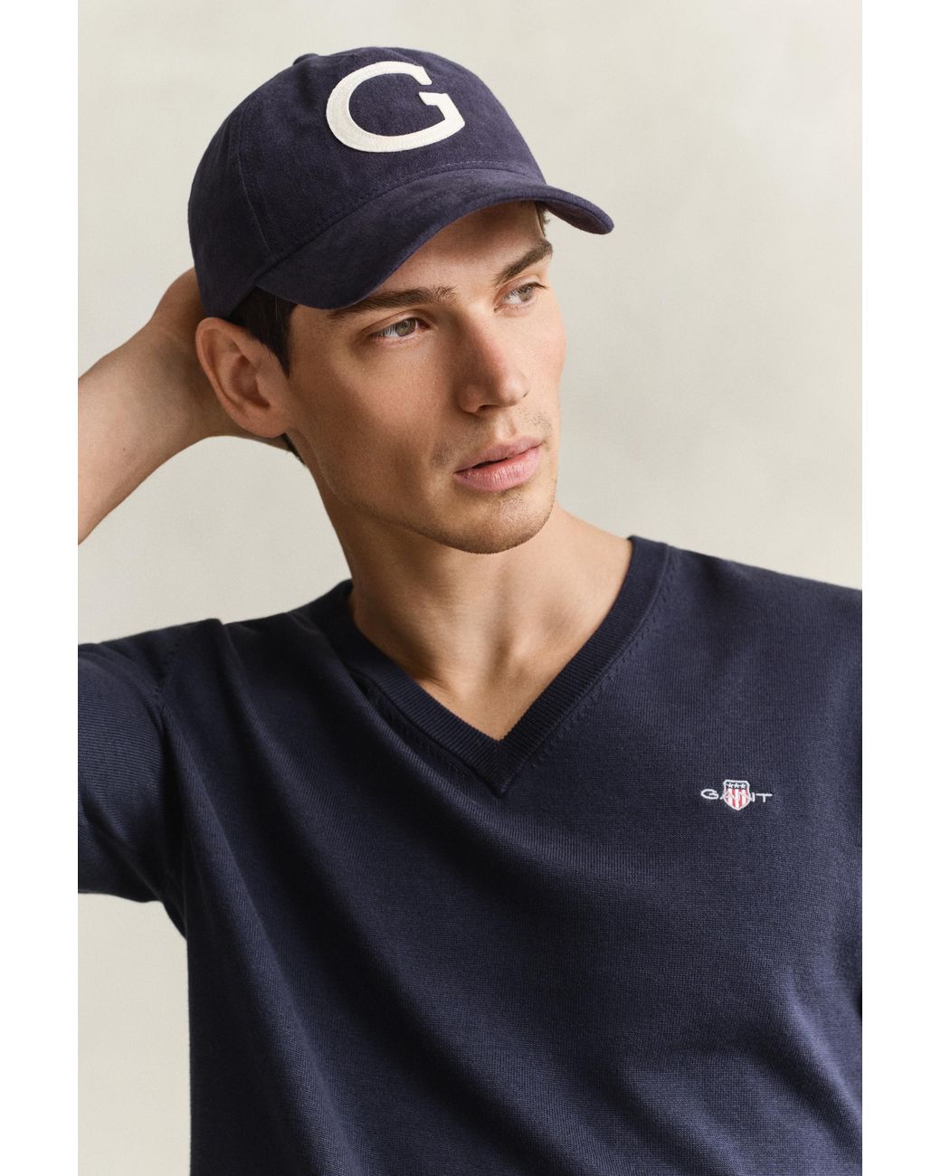 Gant Blue Cotton V-Neck Sweater Evening for men