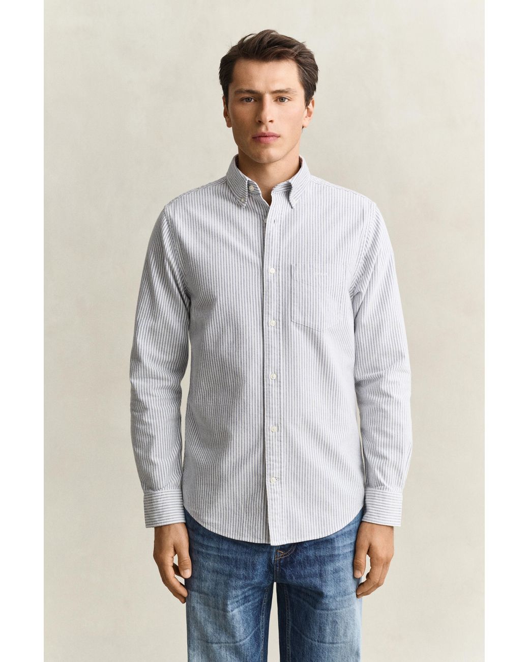 Gant Gray Striped Brushed Oxford Shirt for men