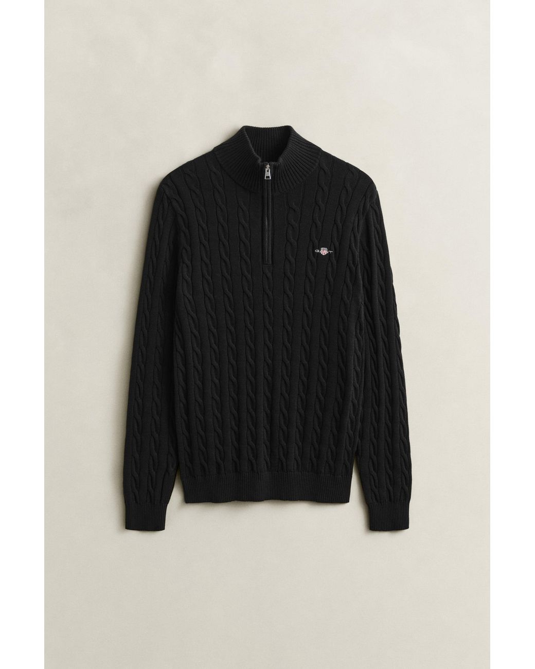 Gant Black Cotton Cable Knit Half-Zip Sweater for men