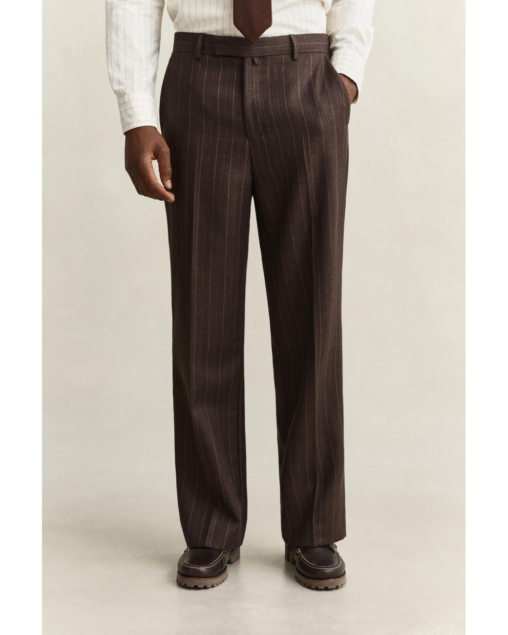 Gant Natural Wool Pinstriped Suit Pants for men
