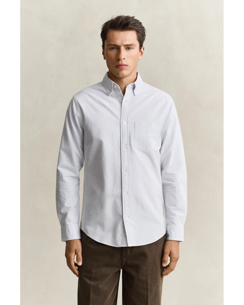 Gant White Striped Brushed Oxford Shirt Clear Sky for men