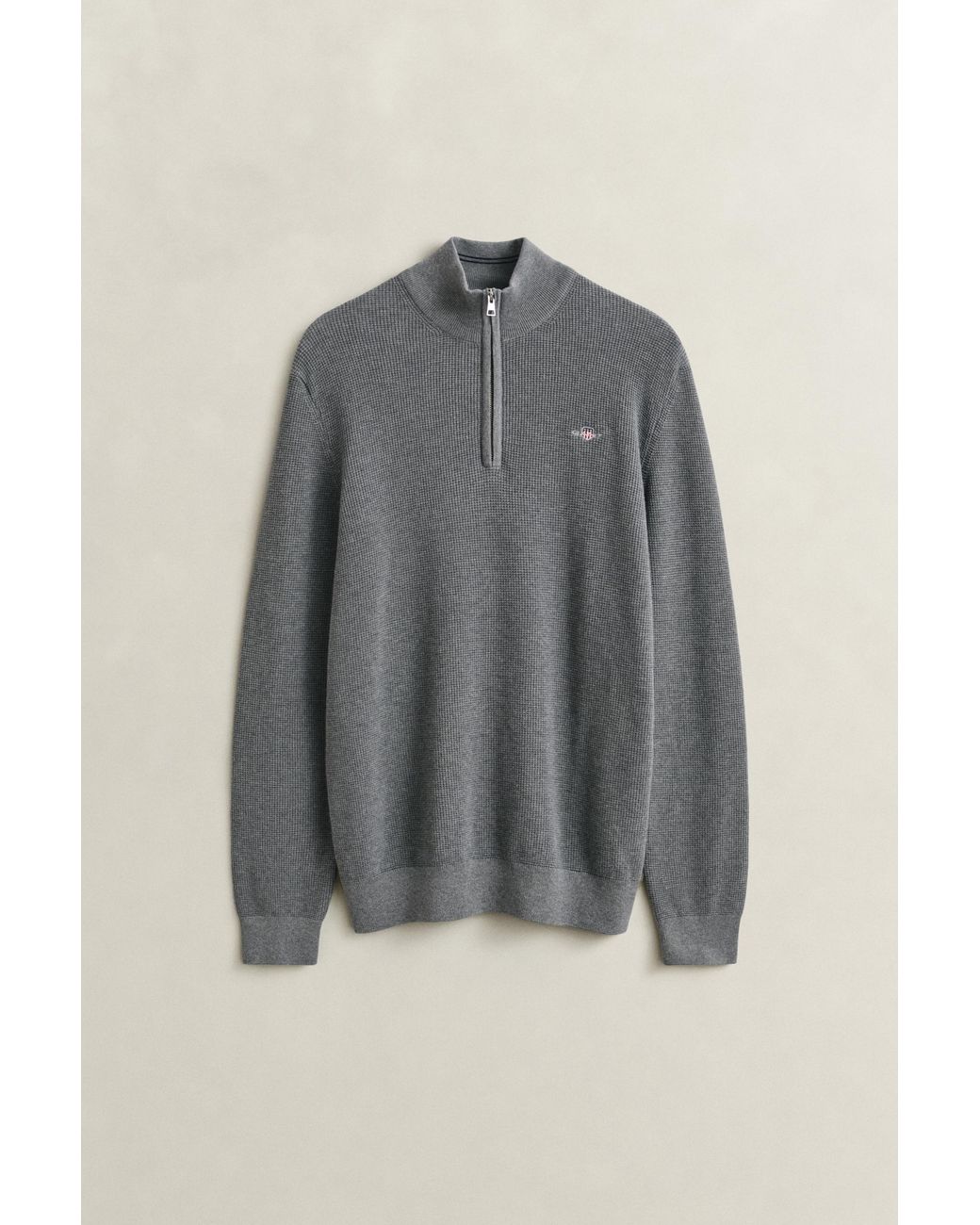 Gant Gray Textured Cotton Half-Zip Sweater Melange for men