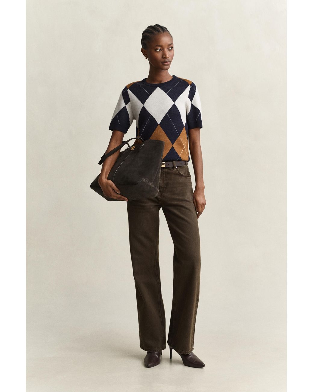 Gant Blue Wool Argyle Short Sleeve Sweater Evening