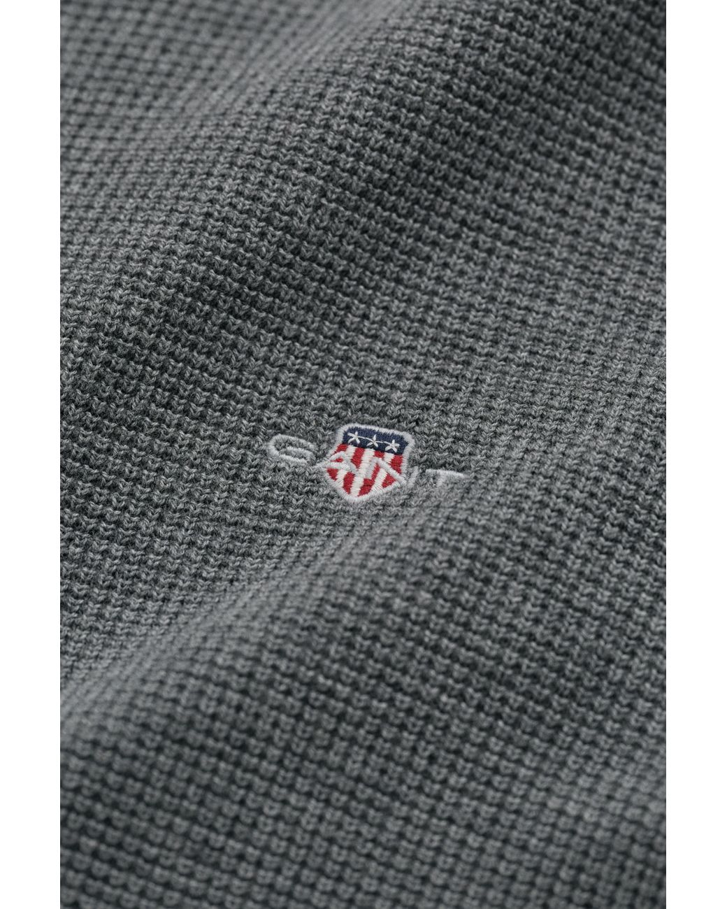 Gant Gray Textured Cotton Half-Zip Sweater Melange for men