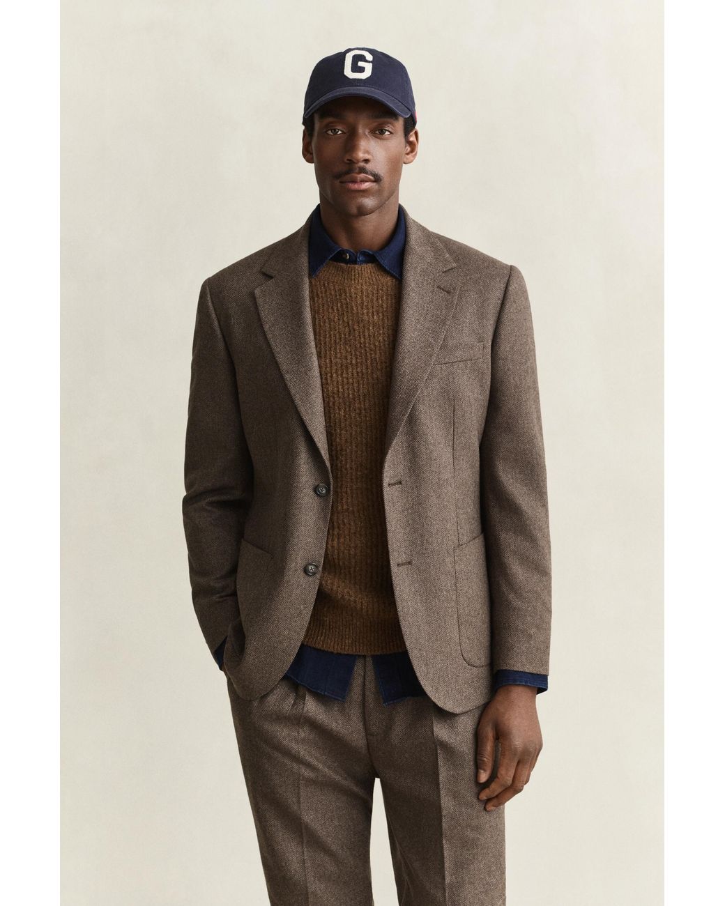 Gant Brown Wool Herringbone Suit Jacket for men