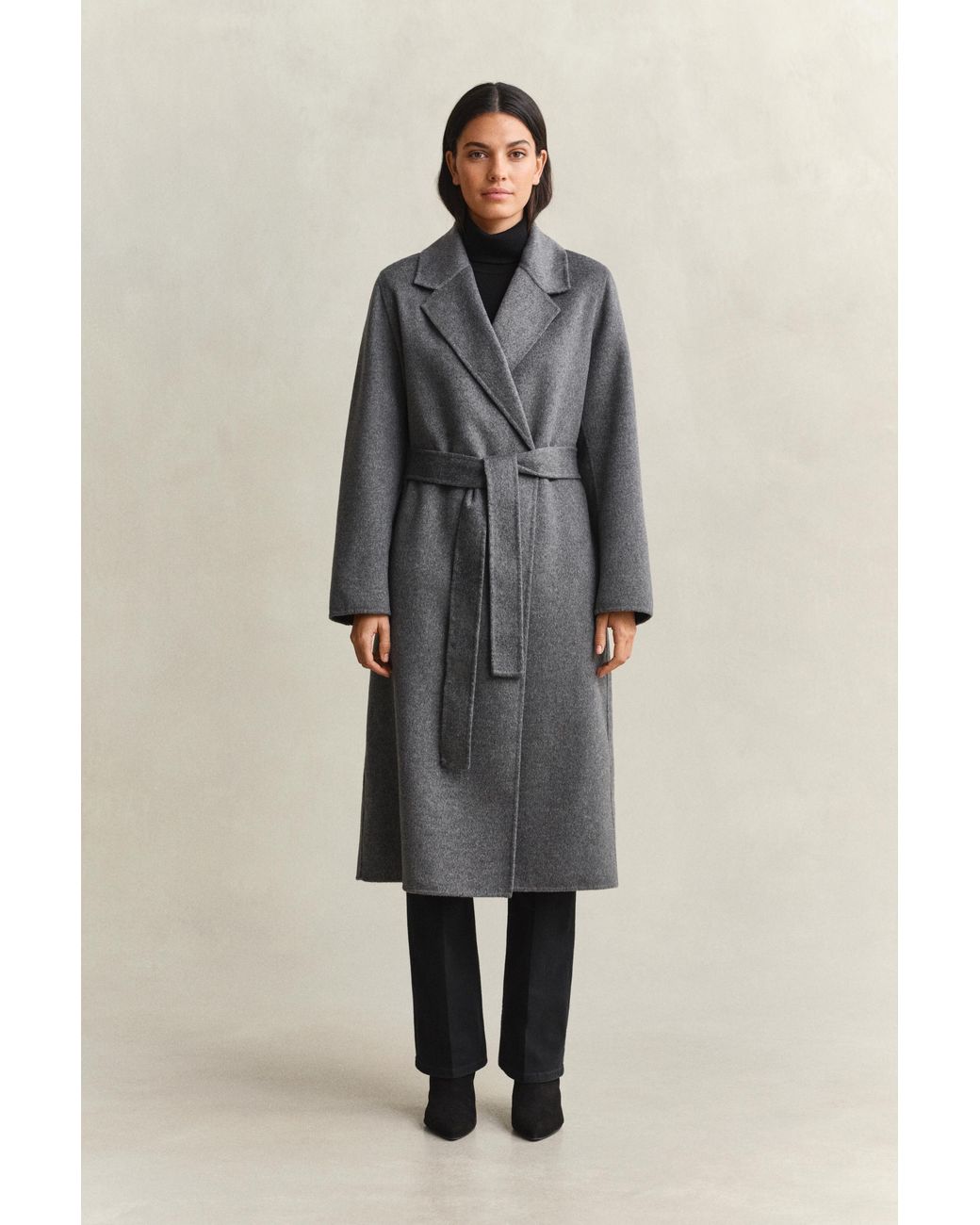 Gant Gray Handstitched Belted Coat Charcoal Melange