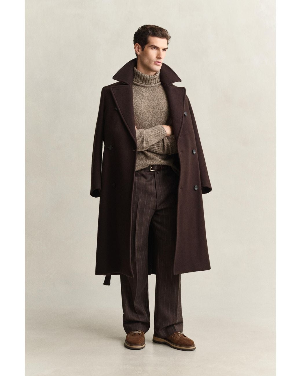 Gant Brown Wool Mouliné Blend Turtleneck Sweater for men