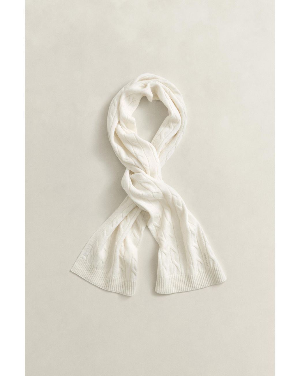 Gant Black Wool Cable Knit Scarf Cream