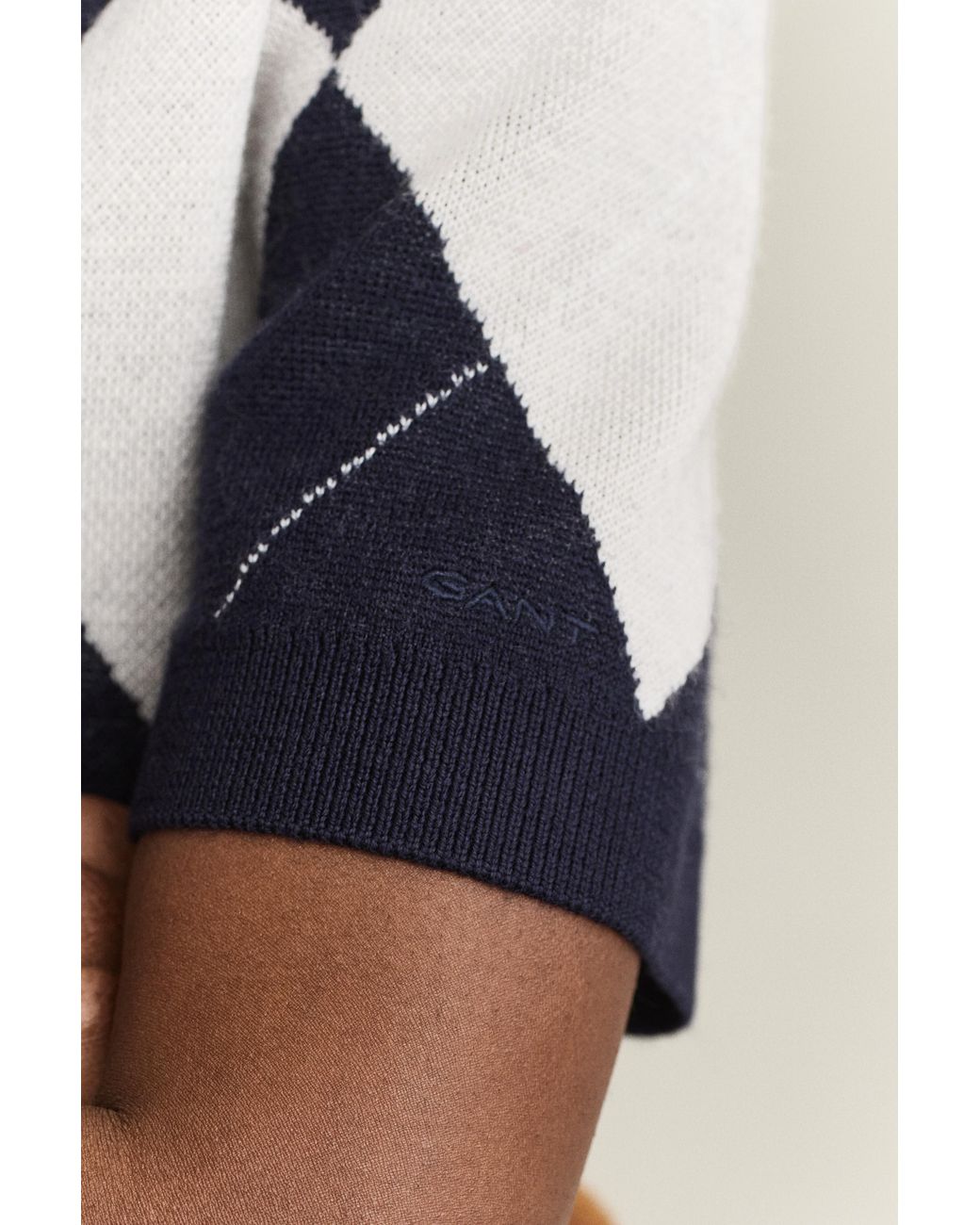 Gant Blue Wool Argyle Short Sleeve Sweater Evening