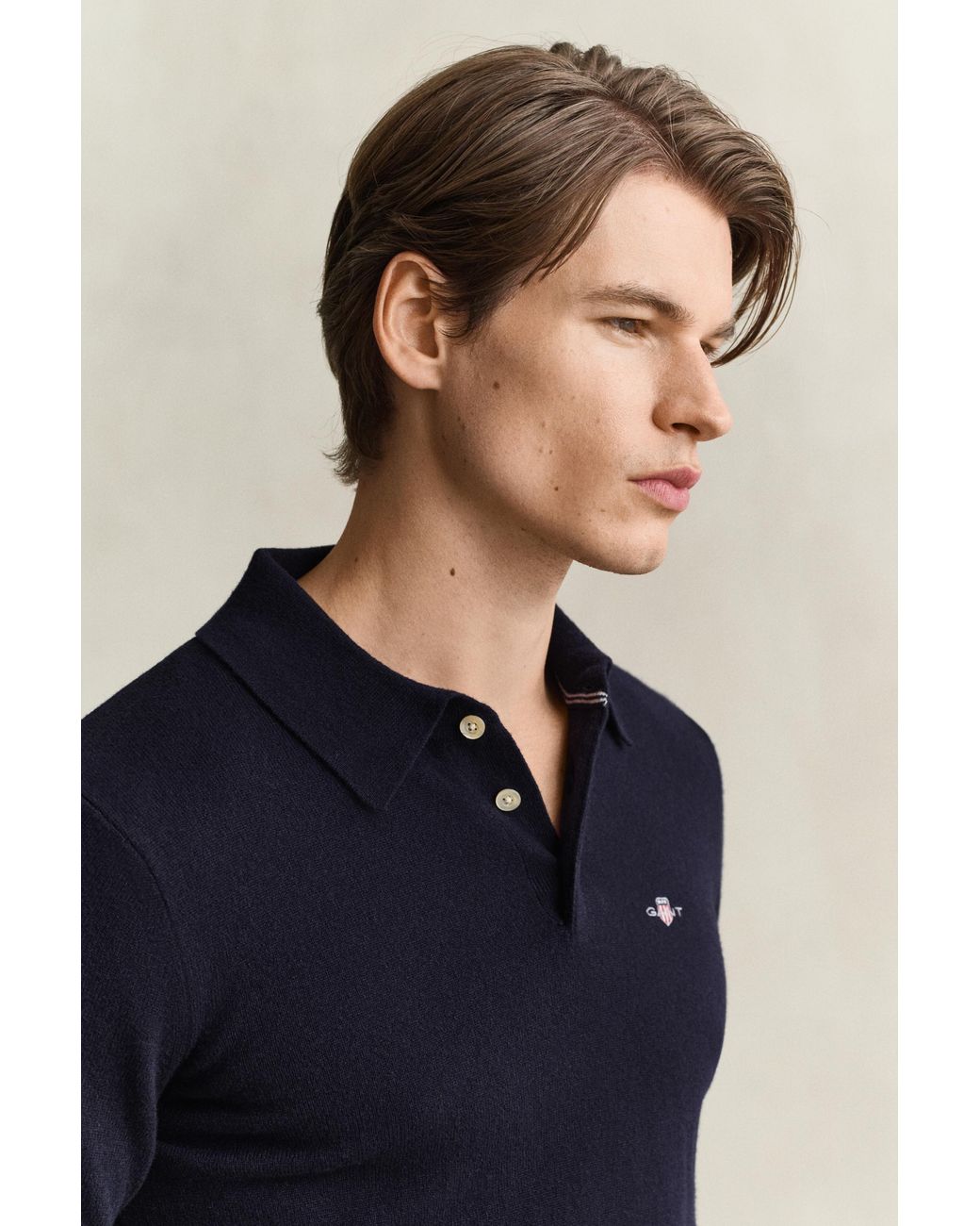 Gant Blue Superfine Lambswool Polo Sweater Marine for men