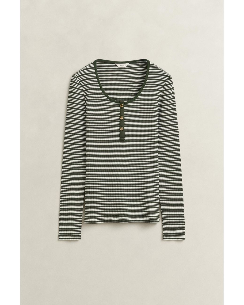 Gant Blue Ribbed Long Sleeve Henley Top
