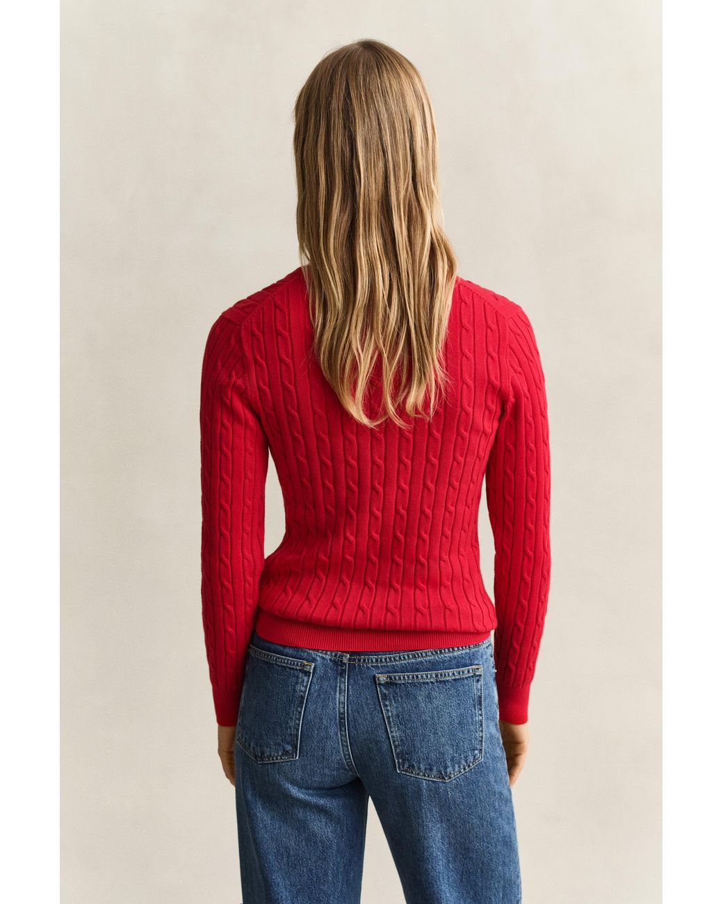Gant Red Classic Cable Knit Sweater Ruby