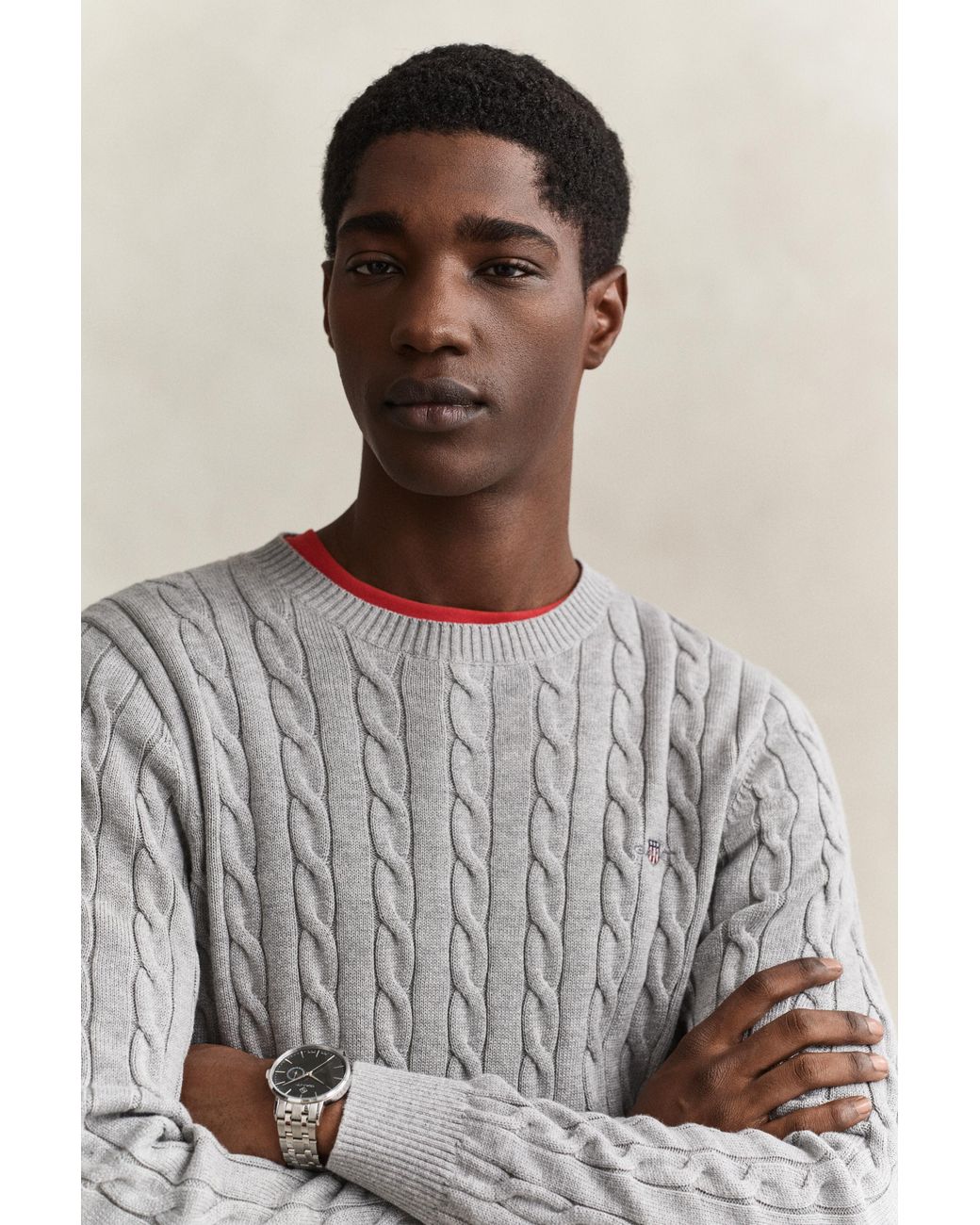 Gant Gray Classic Cable Knit Sweater Melange for men