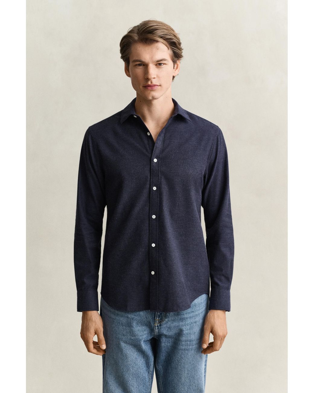 Gant Blue Flannel Mélange Shirt Dark Melange for men