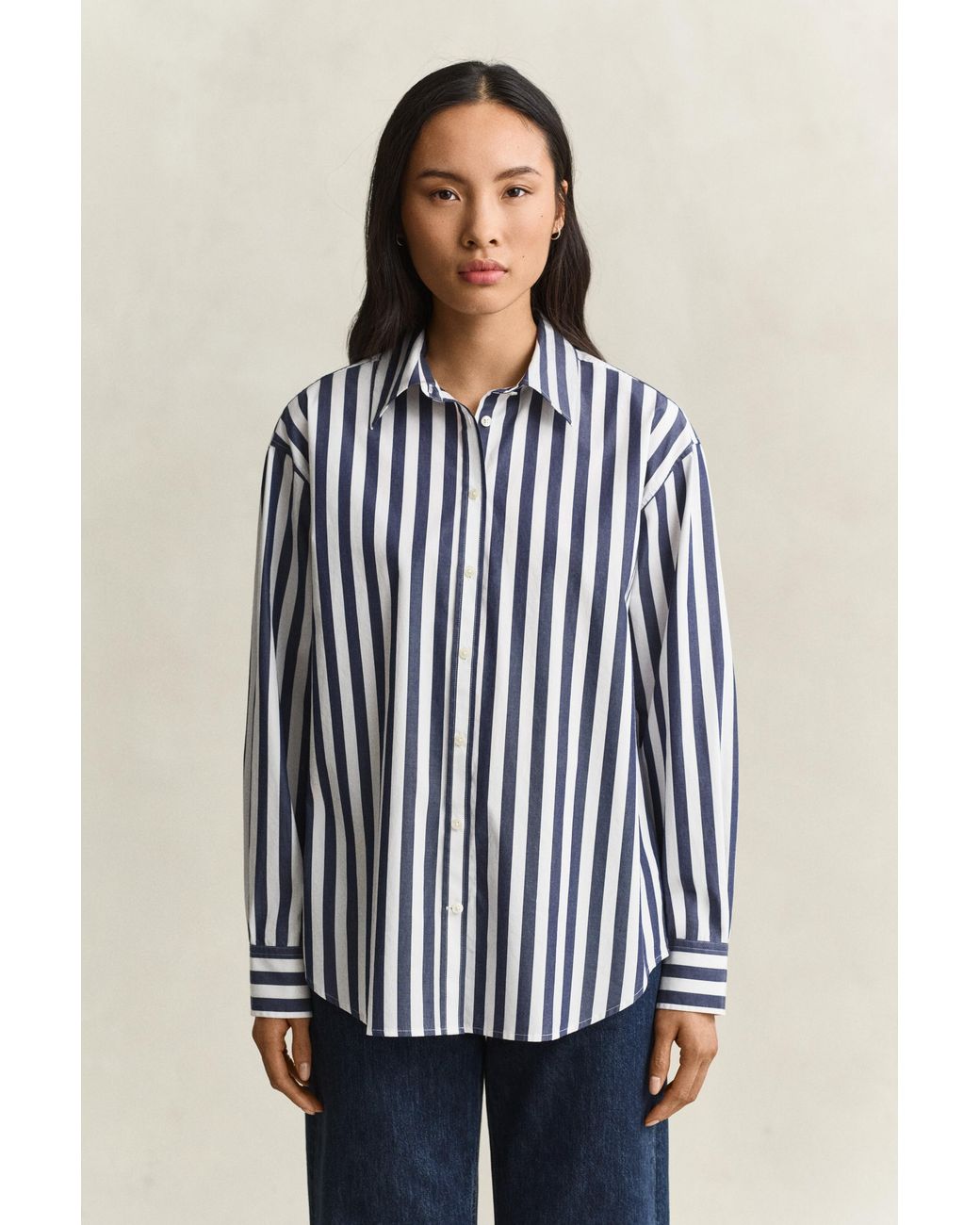 Gant Blue Relaxed Striped Poplin Shirt Classic