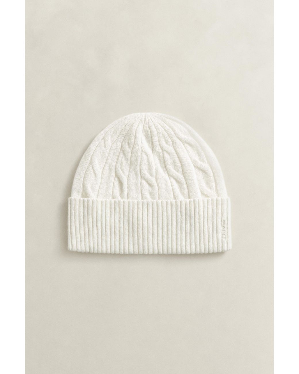 Gant Black Wool Cable Knit Beanie Cream