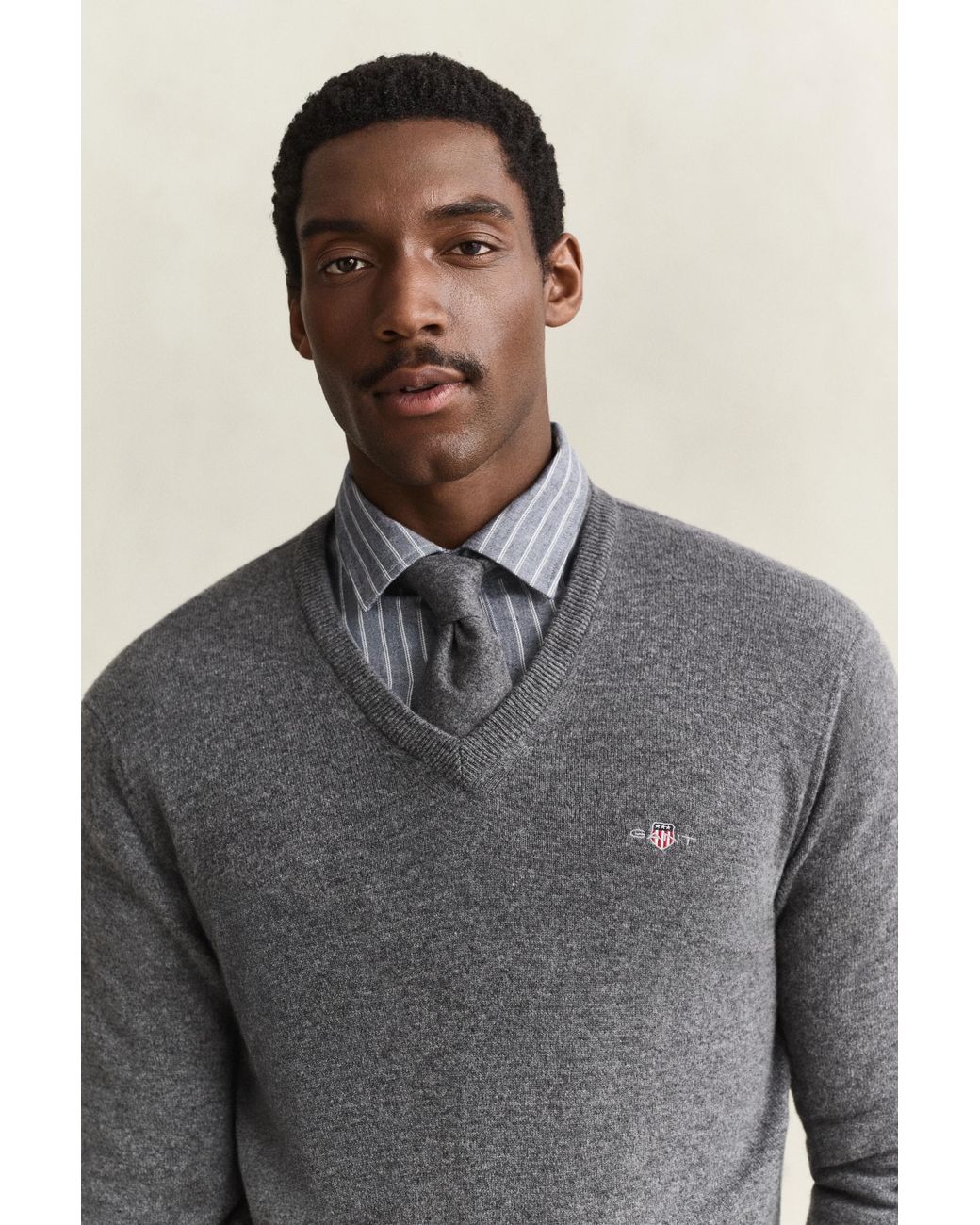 Gant Gray Lambswool V-Neck Sweater Charcoal Melange for men