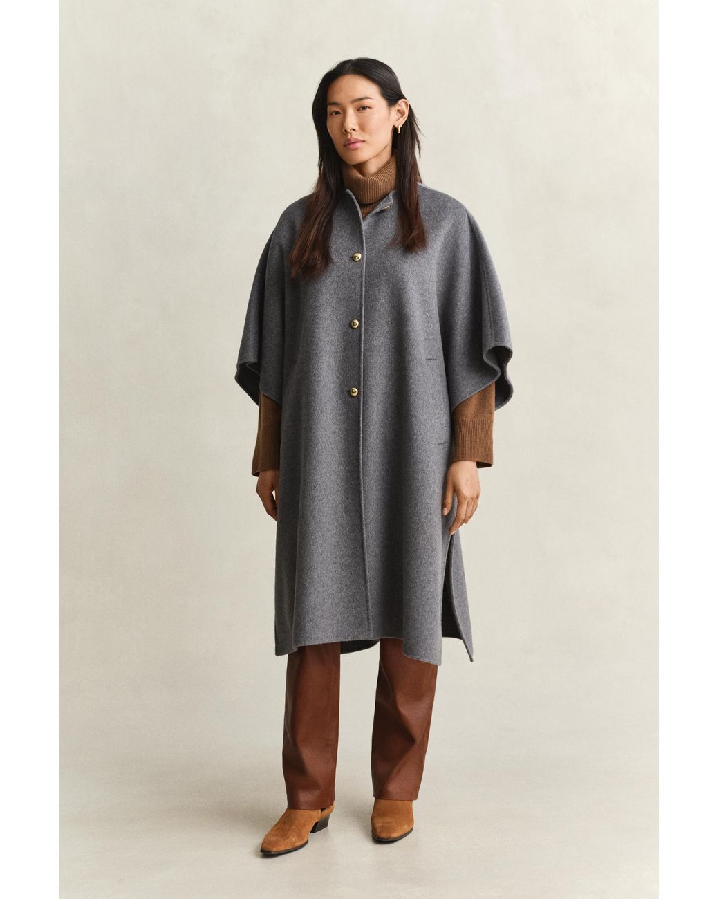 Gant Gray Handstitched Cape Coat Charcoal Melange