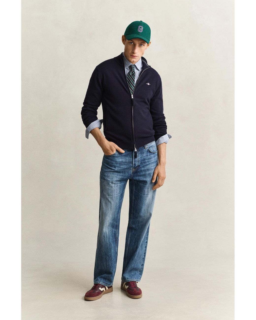 Gant Blue Lambswool Zip Cardigan Marine for men