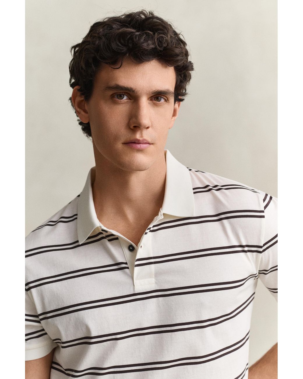 Gant Natural Striped Pima Cotton Polo Shirt Cream for men