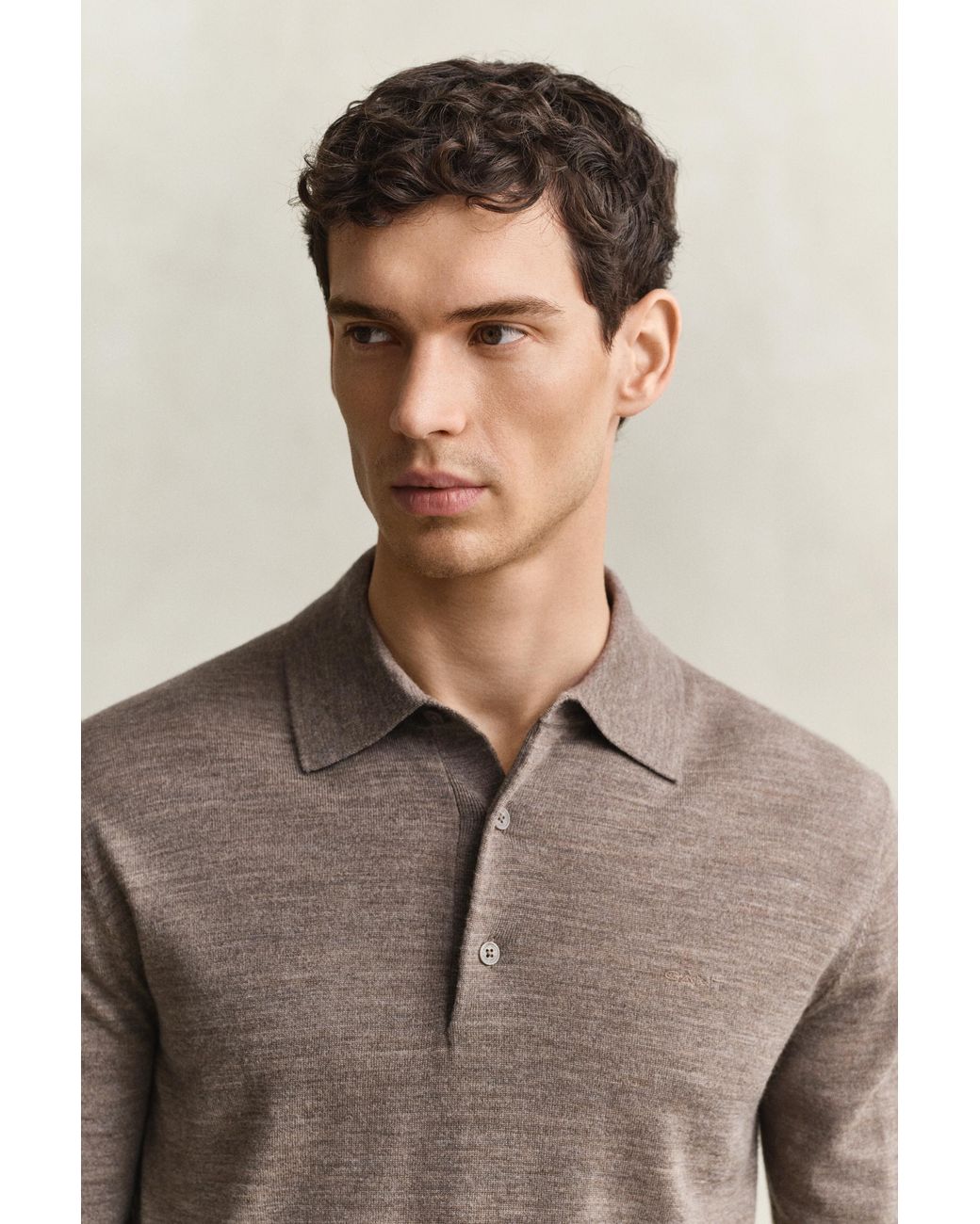 Gant Brown Extra Fine Merino Wool Polo Sweater for men