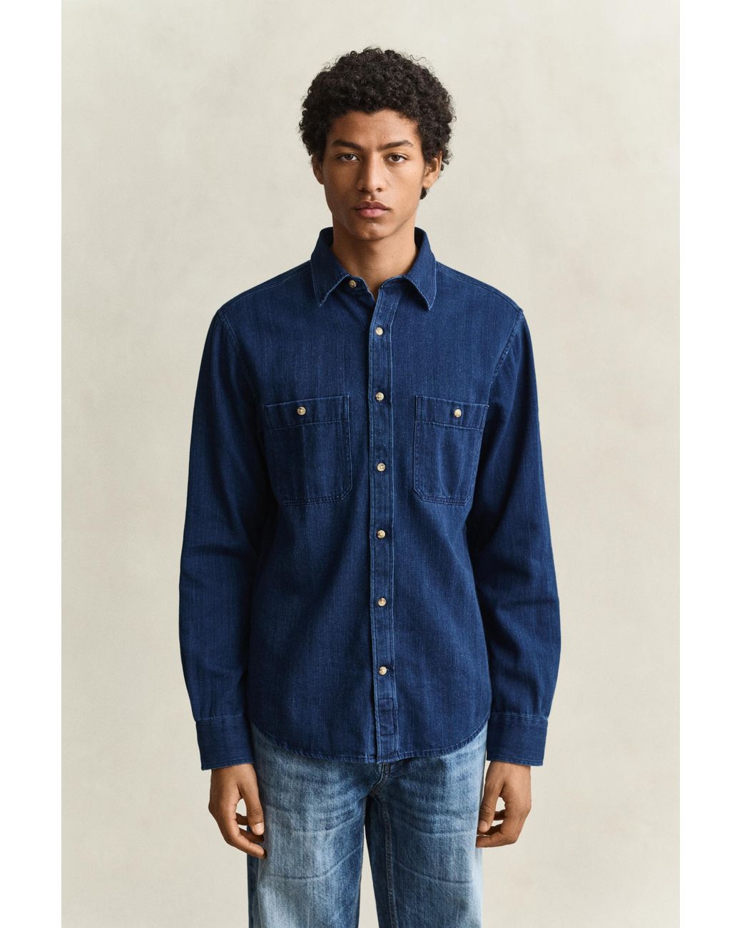 Gant Blue Herringbone Shirt Mid for men
