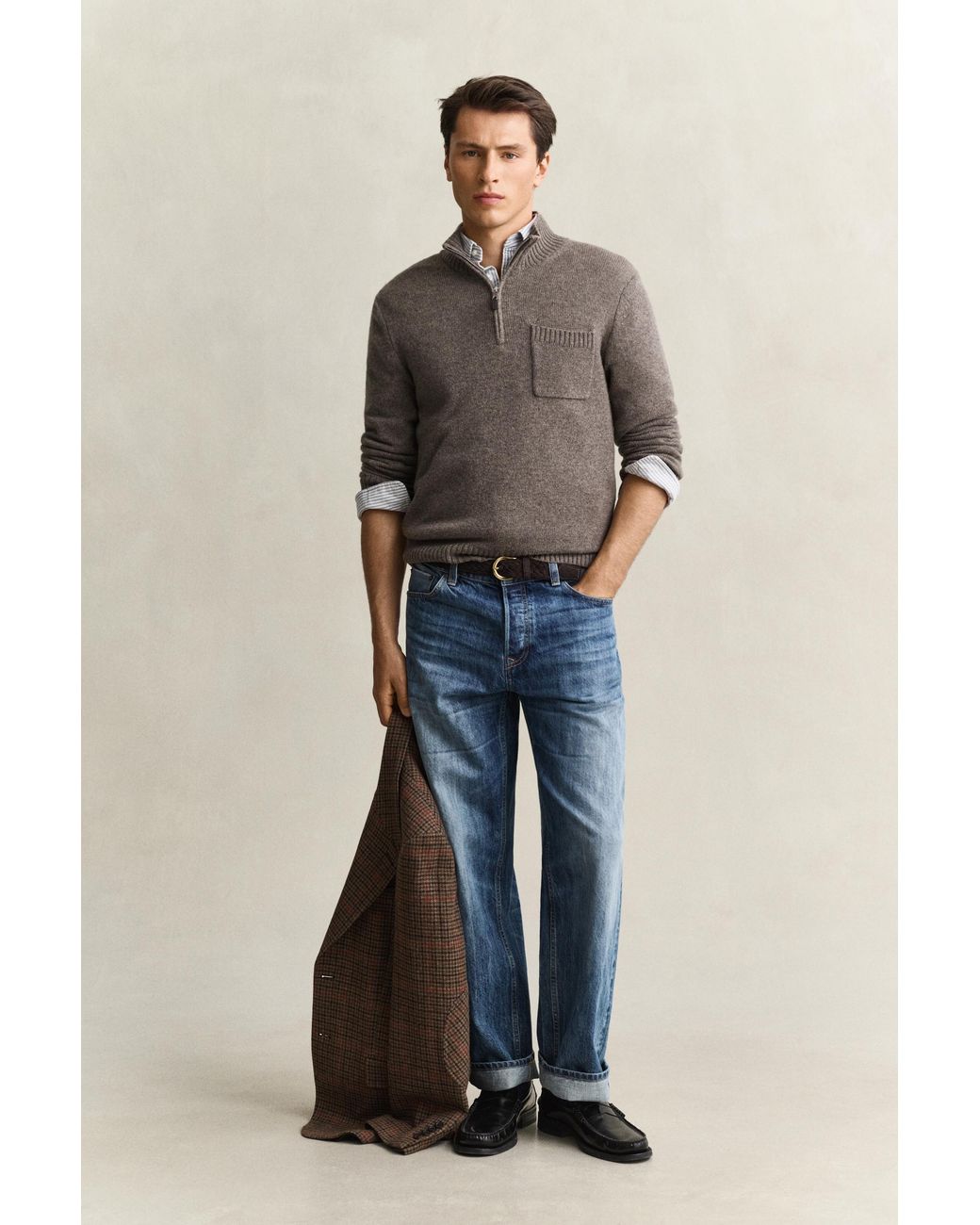 Gant Gray Cashmere Half-Zip Sweater for men
