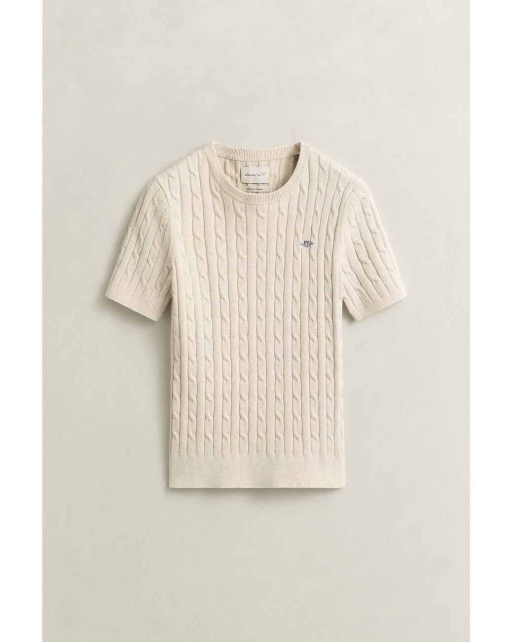 Gant Blue Stretch Cotton Cable Knit Short Sleeve Sweater