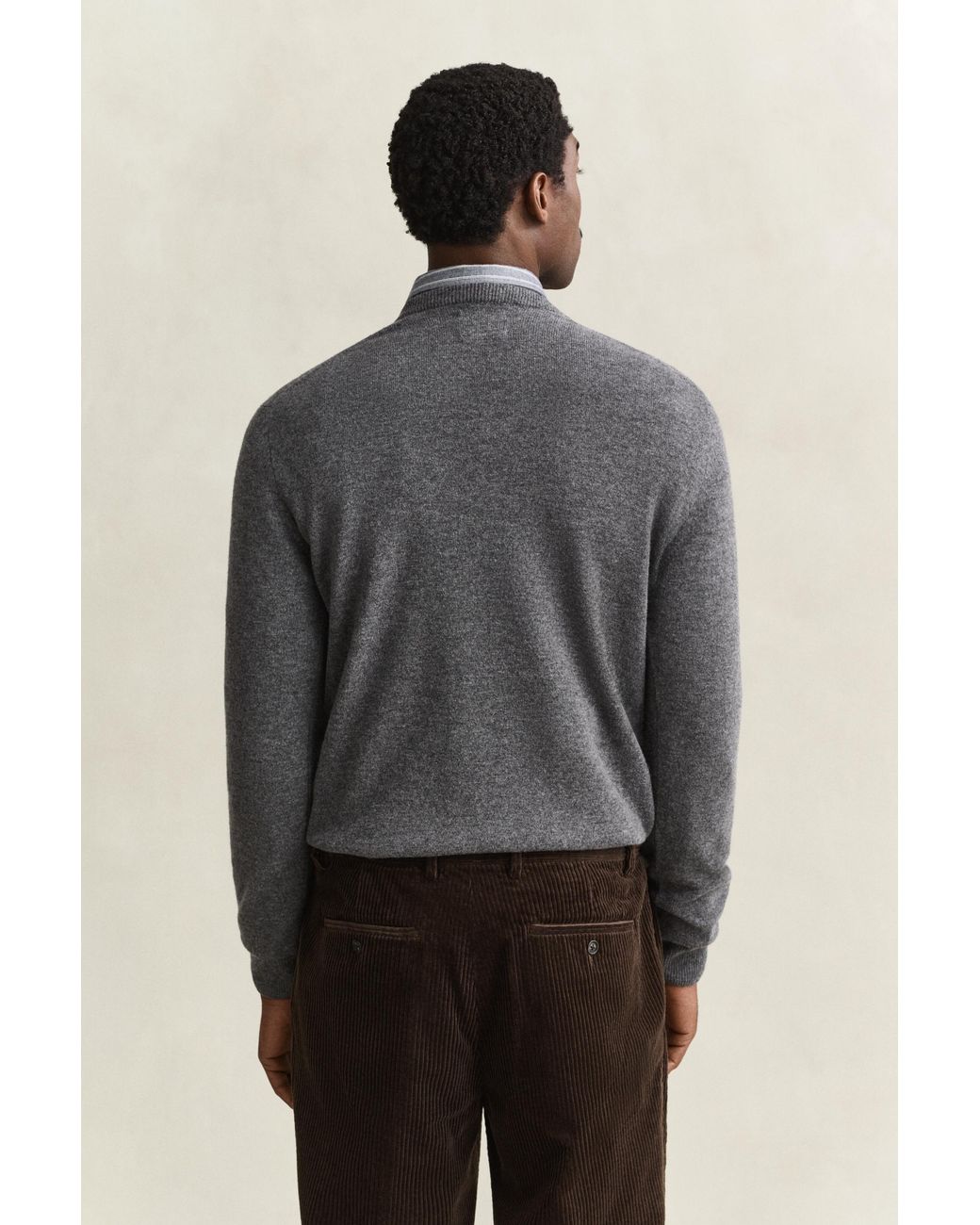 Gant Gray Lambswool V-Neck Sweater Charcoal Melange for men