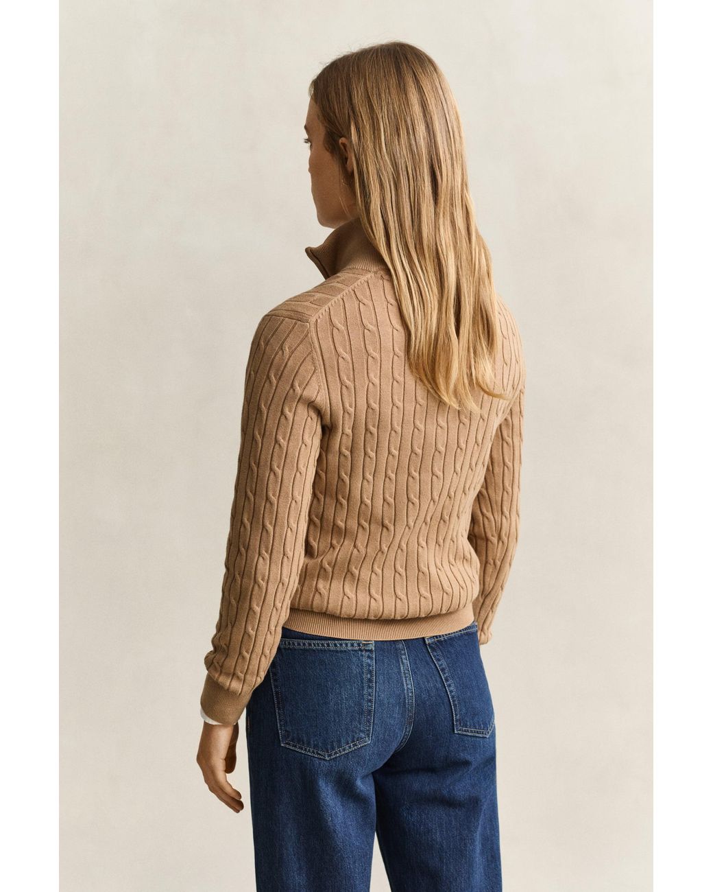 Gant Blue Stretch Cable Knit Half-Zip Sweater Warm
