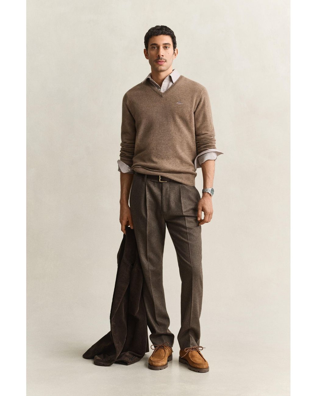 Gant Natural Wool Herringbone Suit Pants for men