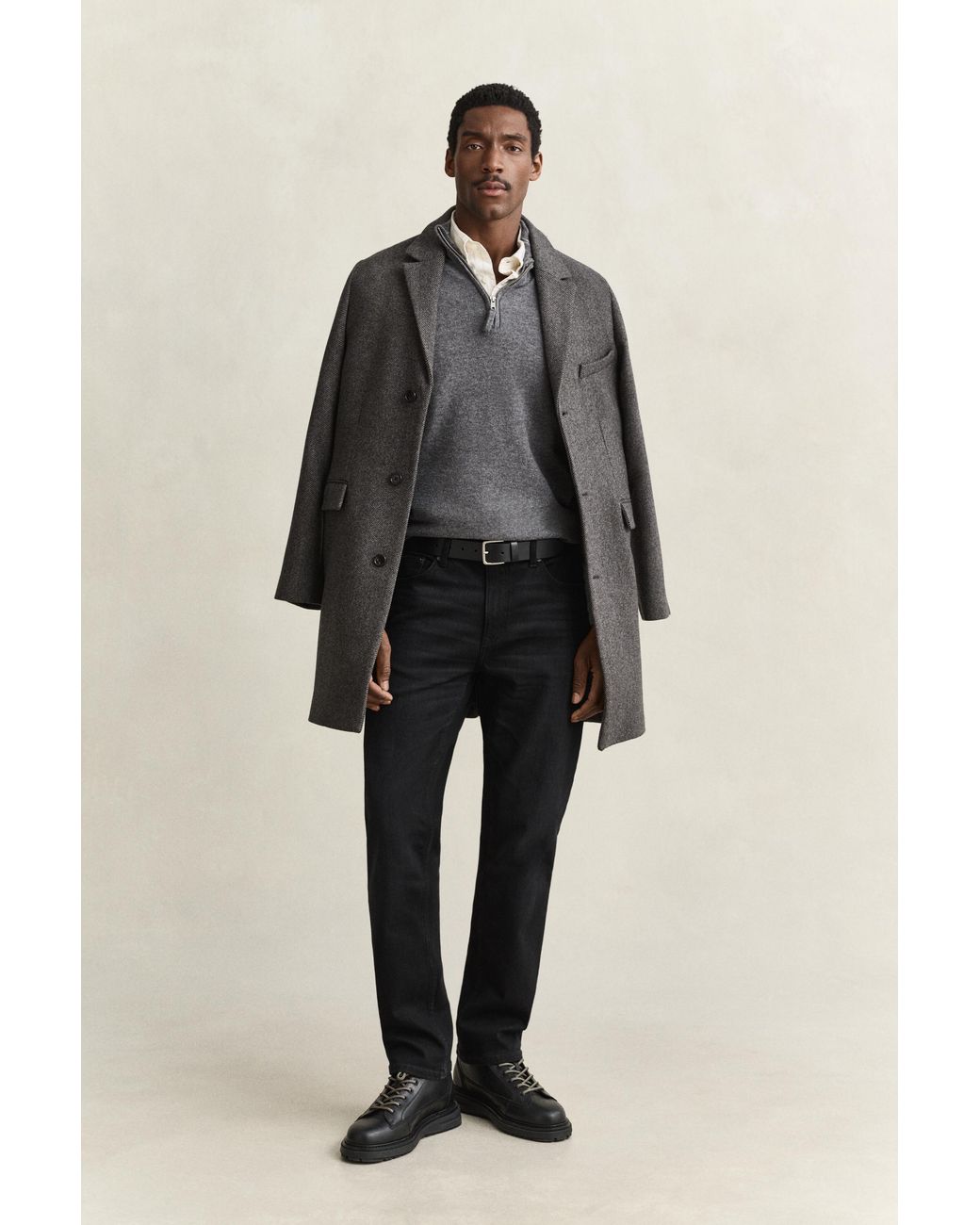 Gant Gray Lambswool Half-Zip Sweater Charcoal Melange for men