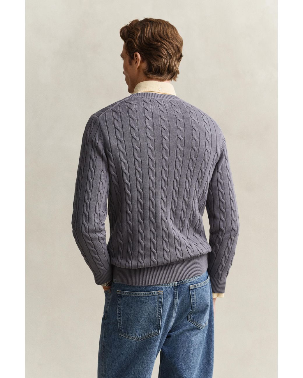 Gant Gray Classic Cable Knit Sweater for men