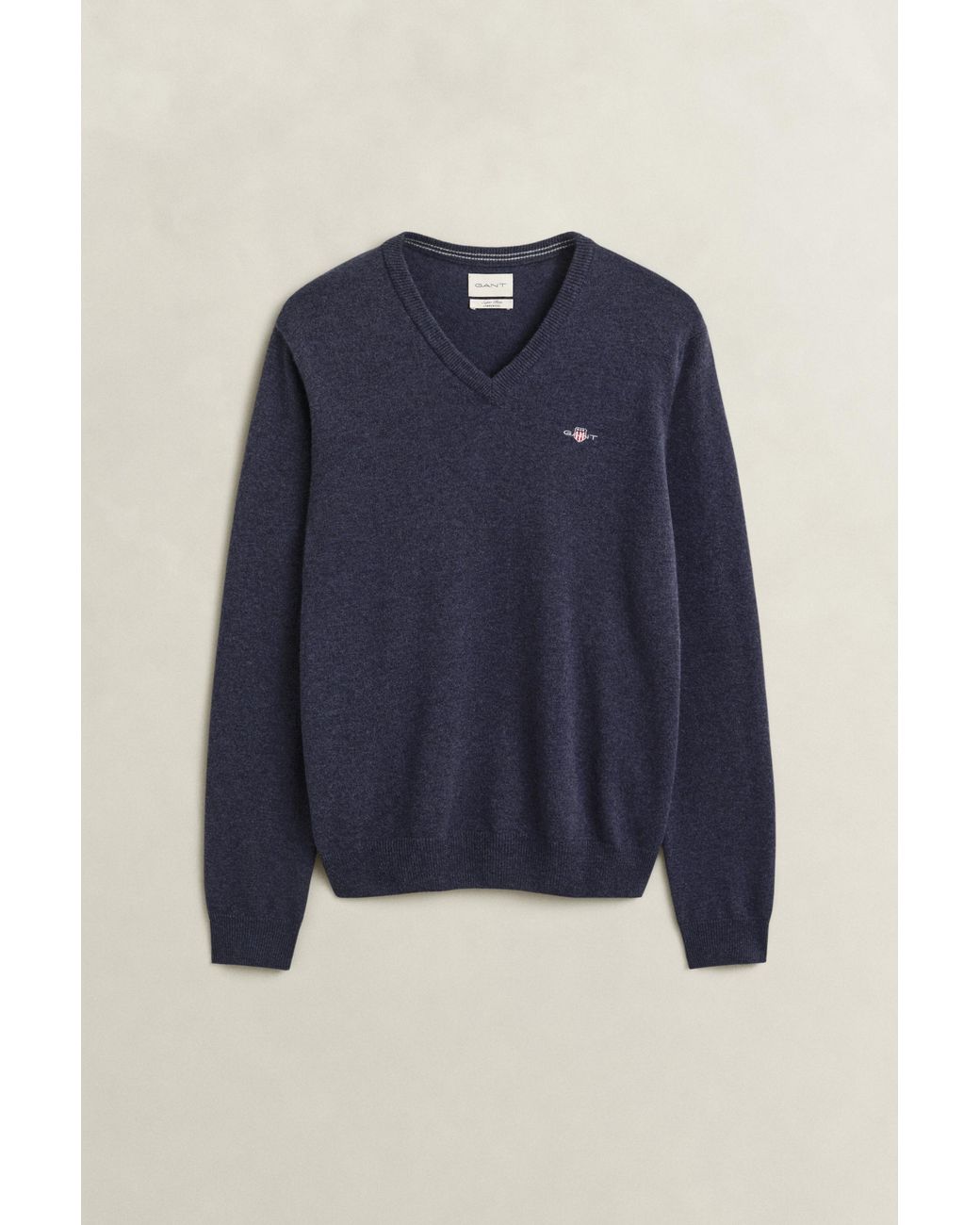 Gant Blue Lambswool V-Neck Sweater Dark Melange for men