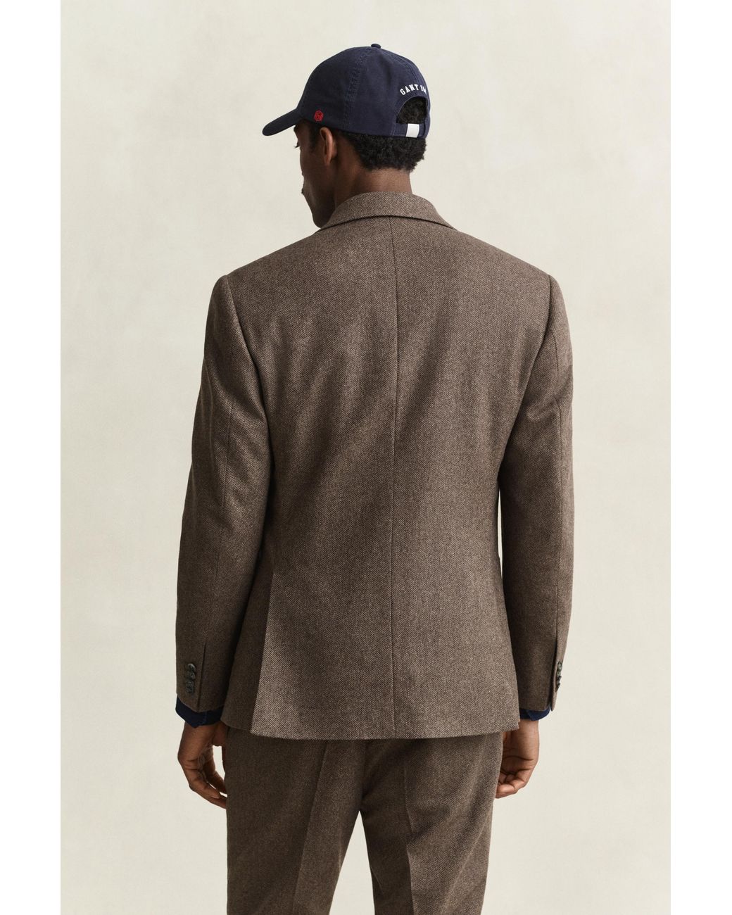 Gant Brown Wool Herringbone Suit Jacket for men