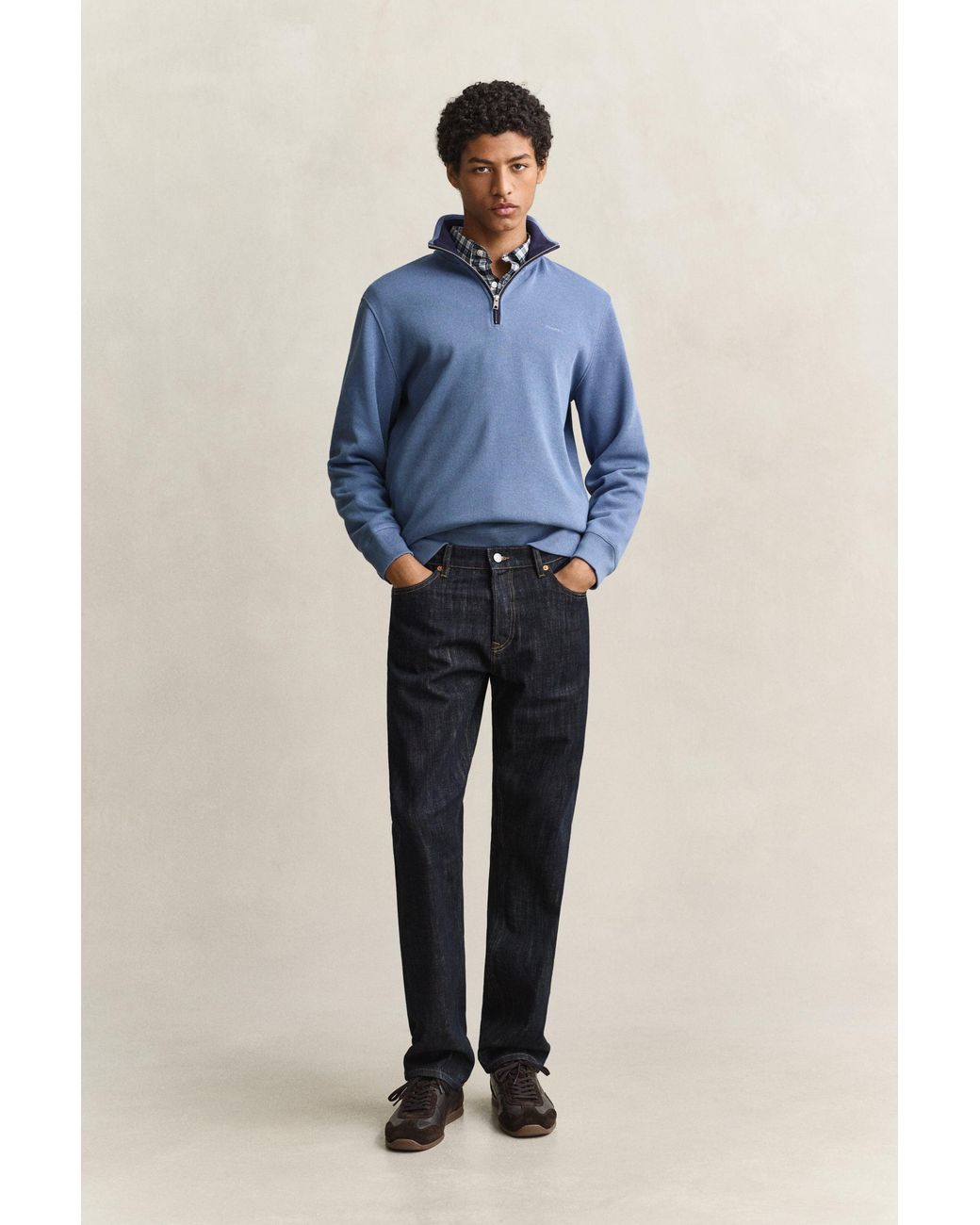 Gant Blue Sacker Rib Half-Zip Sweatshirt for men