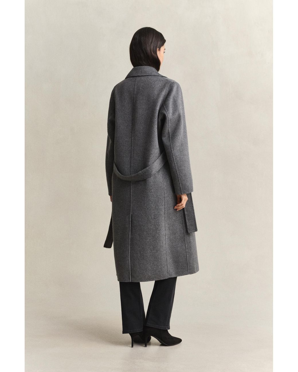 Gant Gray Handstitched Belted Coat Charcoal Melange