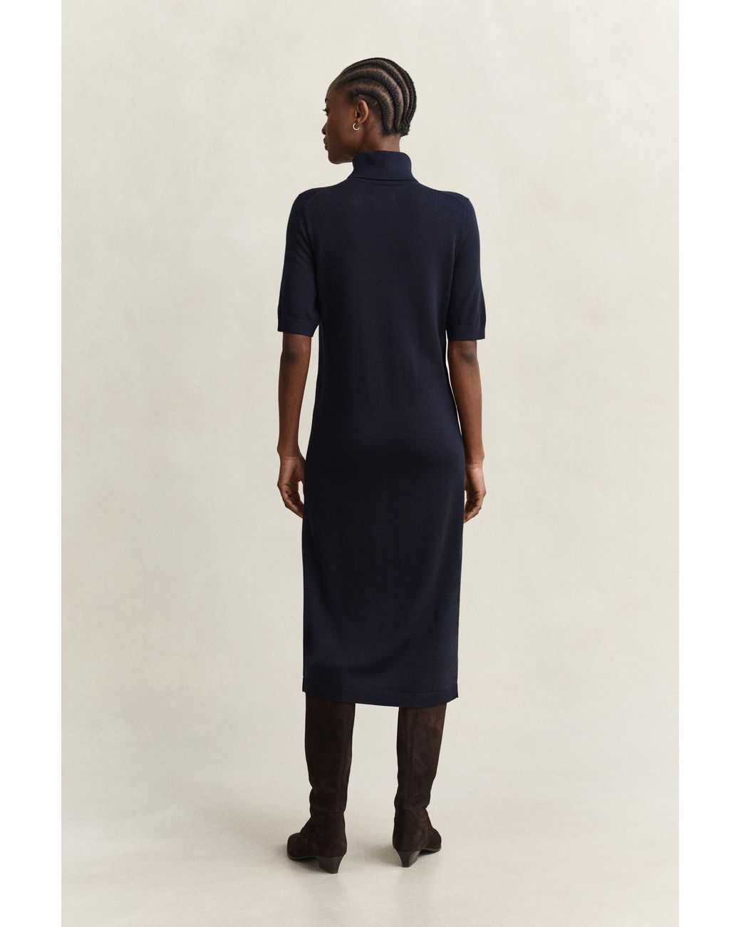 Gant Blue Merino Wool Turtleneck Dress Evening