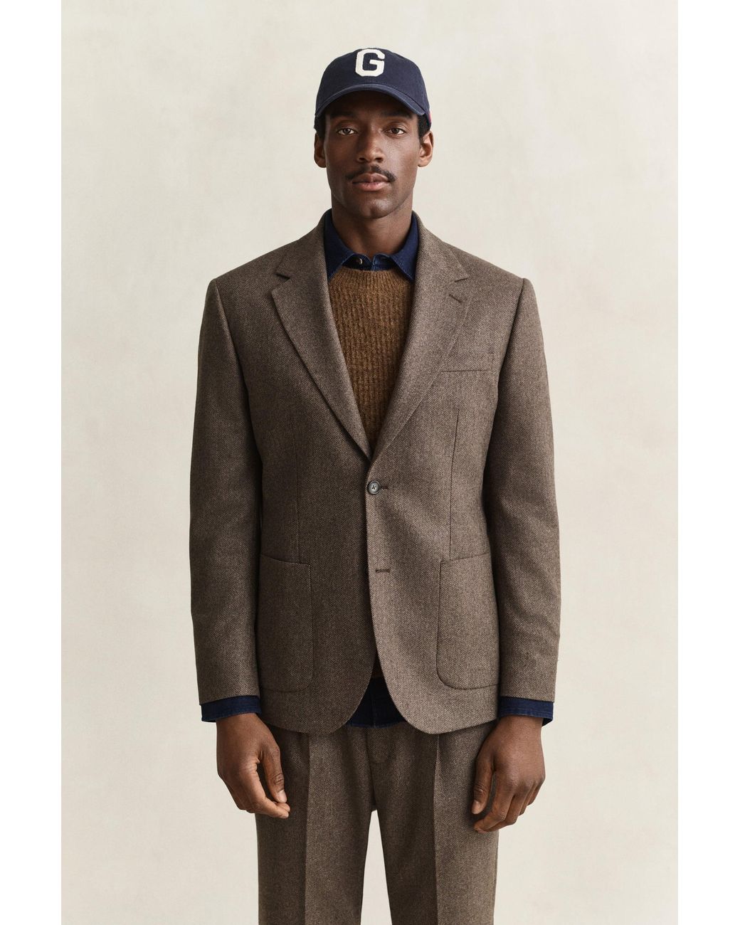 Gant Brown Wool Herringbone Suit Jacket for men