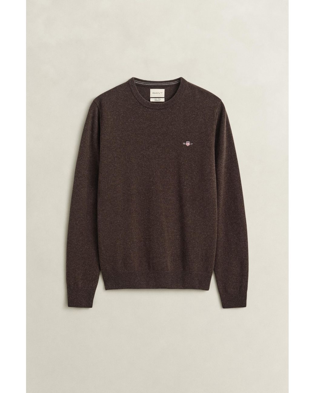 Gant Brown Lambswool Crew Neck Sweater Dark Melange for men