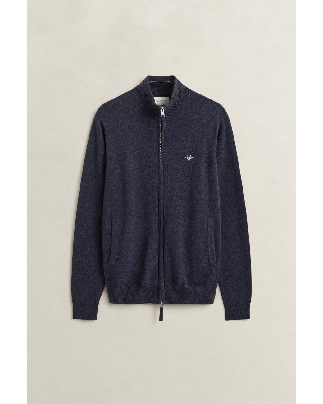 Gant Blue Lambswool Zip Cardigan Dark Melange for men